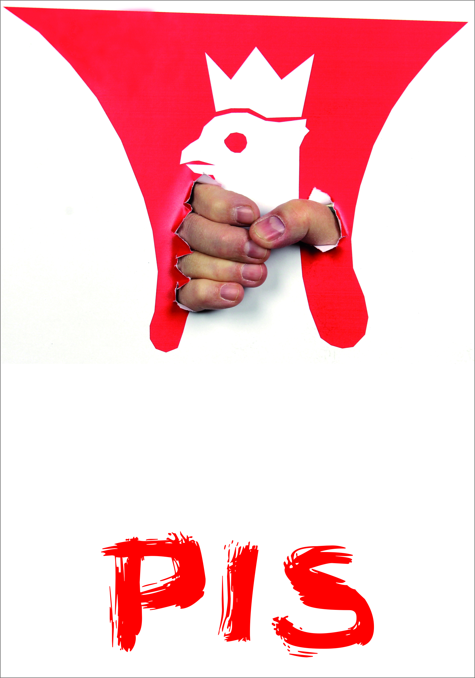 ręka przebijająca godło Polski, dusi to godło - Orła